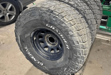 4-35×12.50R1 5 General Grabber on 15"x8" steel wheels with 5×4.5 lug pattern.